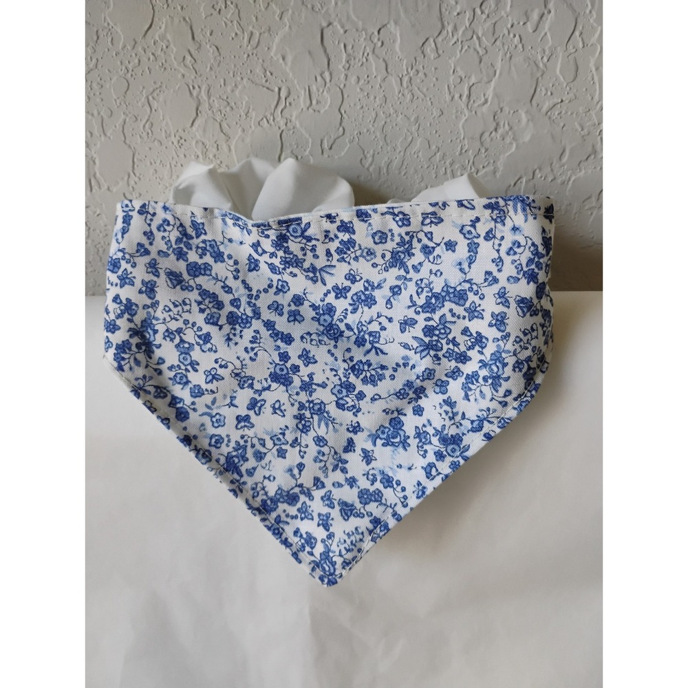 Handmade Blue White Floral Dog Bandana Elastic Scrunchie Neck Pet‎ Accessory